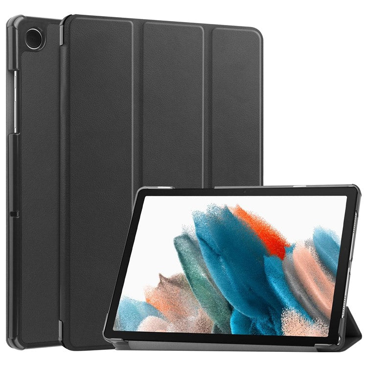 For Samsung Galaxy Tab A9+ PU Leather Tablet Case Tri-fold Stand Cover with Auto Sleep / Wake - Black