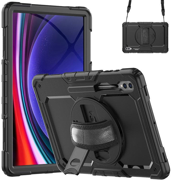 For Samsung Galaxy Tab S10 Ultra / S9 Ultra (SM-X910 / X916B / X918U) Shockproof Case PC+Silicone Tablet Kickstand Cover with PET Screen Film - Black