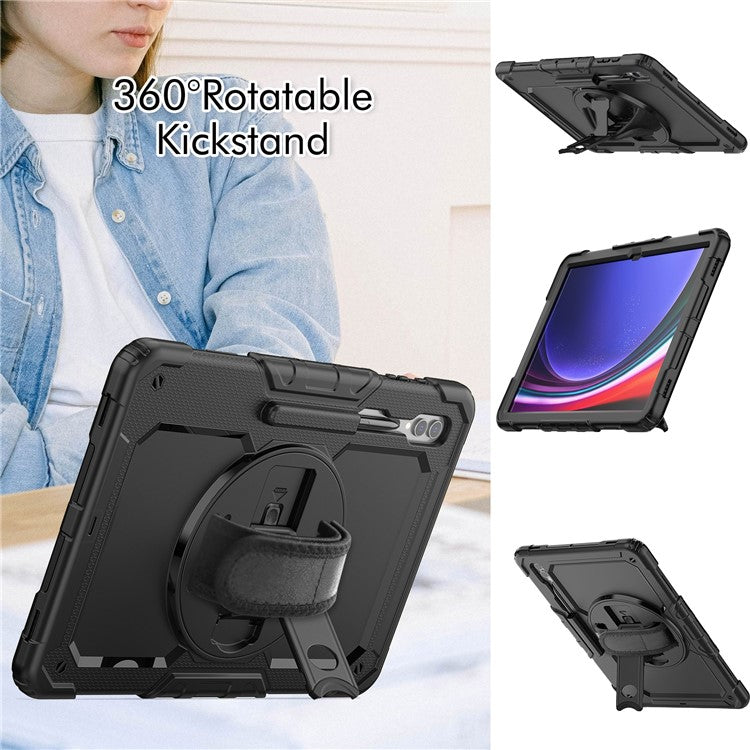 For Samsung Galaxy Tab S10 Ultra / S9 Ultra (SM-X910 / X916B / X918U) Shockproof Case PC+Silicone Tablet Kickstand Cover with PET Screen Film - Black