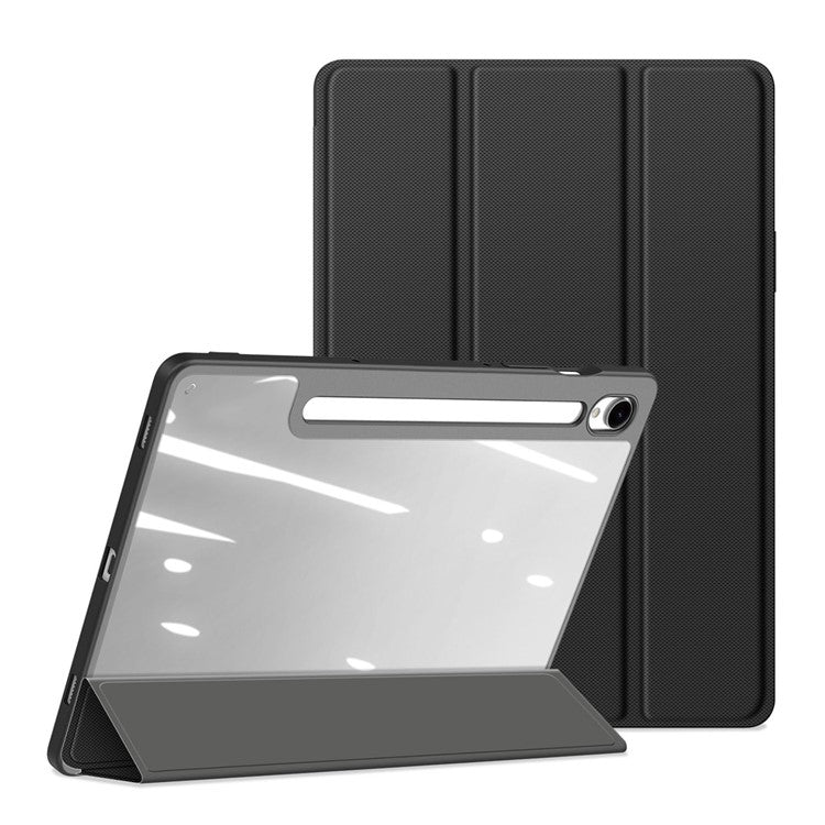 DUX DUCIS TOBY Series For Samsung Galaxy Tab S9 FE Tablet Leather Case Tri-fold Stand Pen Slot Cover - Black