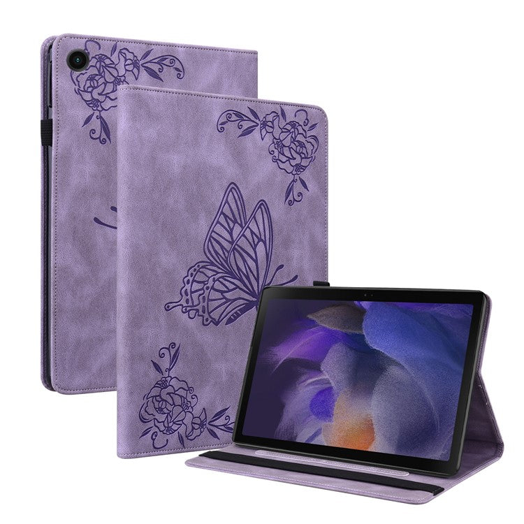 For Samsung Galaxy Tab A9+ Card Holder Tablet Case PU Leather Butterfly Flower Imprinted Stand Cover - Purple