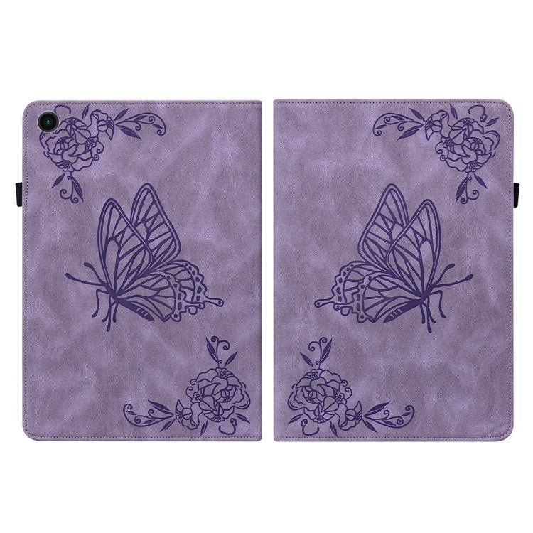 For Samsung Galaxy Tab A9+ Card Holder Tablet Case PU Leather Butterfly Flower Imprinted Stand Cover - Purple