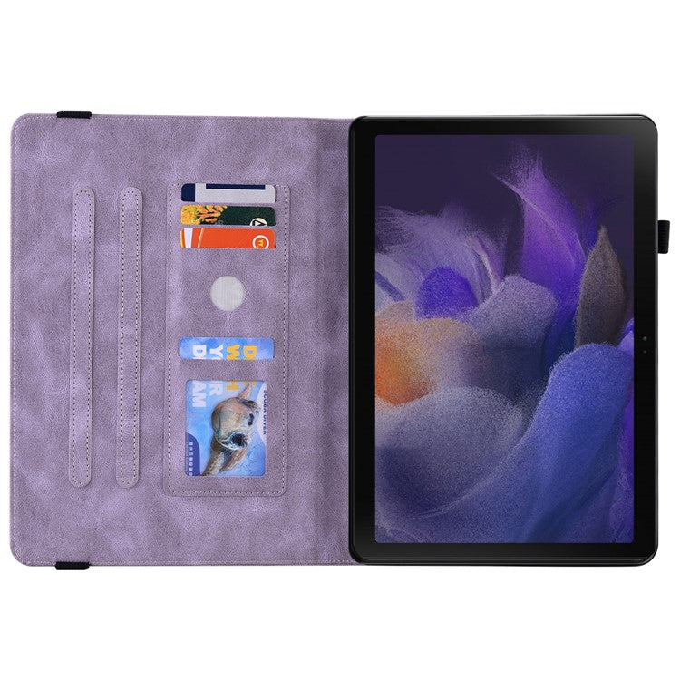 For Samsung Galaxy Tab A9+ Card Holder Tablet Case PU Leather Butterfly Flower Imprinted Stand Cover - Purple