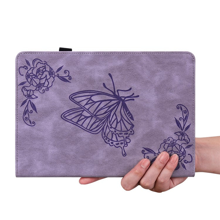 For Samsung Galaxy Tab A9+ Card Holder Tablet Case PU Leather Butterfly Flower Imprinted Stand Cover - Purple