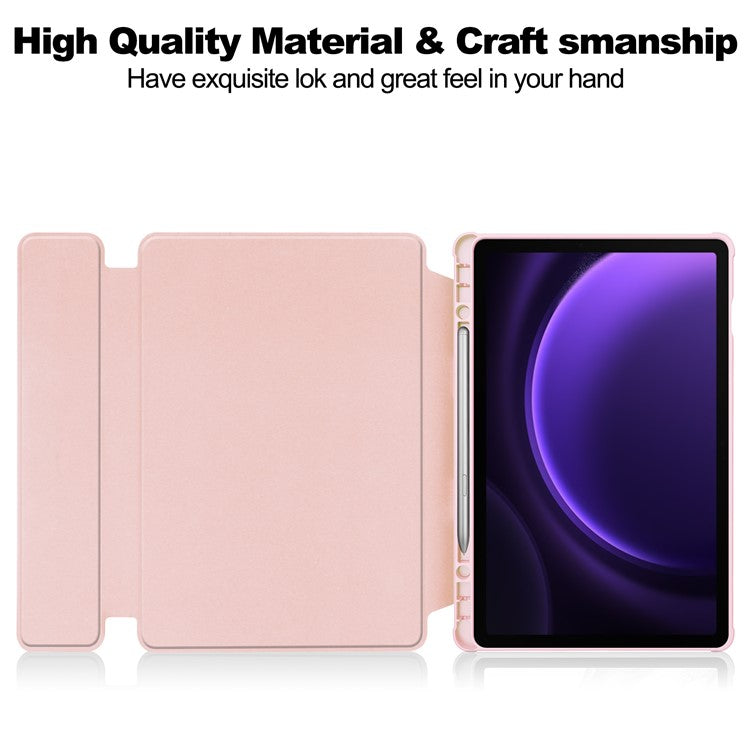 For Samsung Galaxy Tab S9 FE Case Leather+Acrylic Rotary Stand Cover with Bluetooth Keyboard - Pink