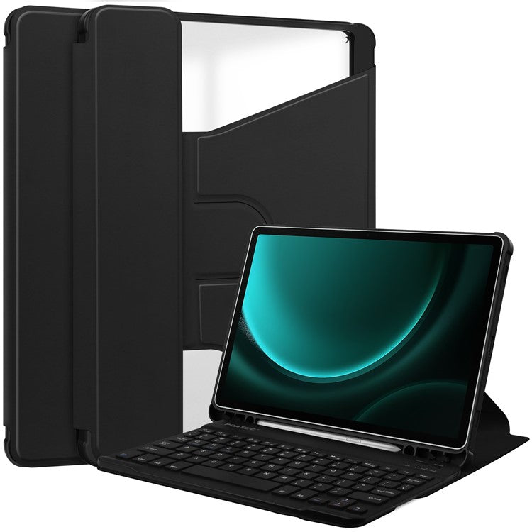 For Samsung Galaxy Tab S9 FE+ Case with Bluetooth Keyboard Rotary Stand Tablet Cover - Black