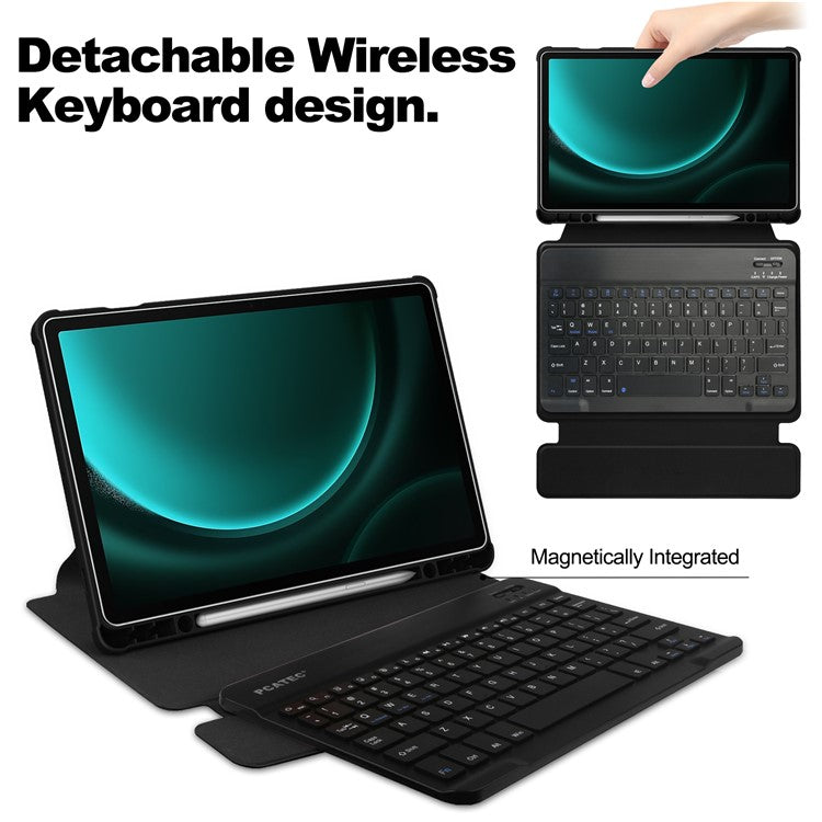 For Samsung Galaxy Tab S9 FE+ Case with Bluetooth Keyboard Rotary Stand Tablet Cover - Black