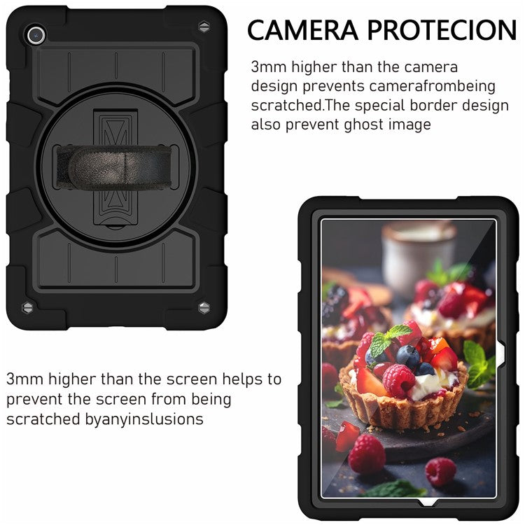 For Samsung Galaxy Tab A9+ Kickstand Case Rotating Hand Strap PC+TPU Tablet Cover with Shoulder Strap - Black