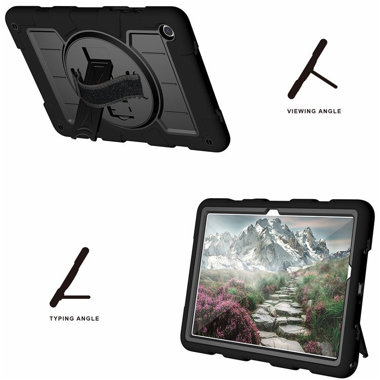 For Samsung Galaxy Tab A9+ Kickstand Case Rotating Hand Strap PC+TPU Tablet Cover with Shoulder Strap - Black