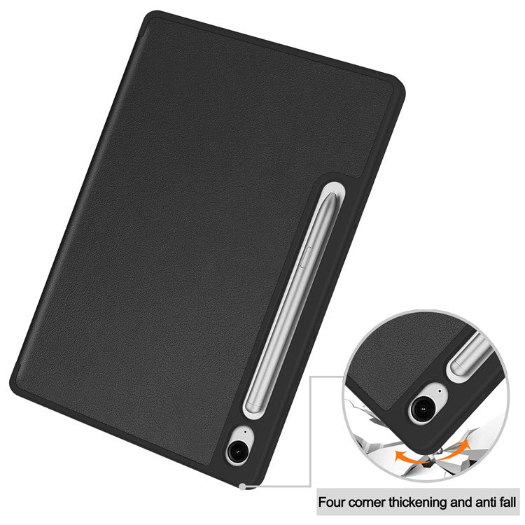 For Samsung Galaxy Tab S9 FE / Tab S9 Smart Case PU Leather+TPU Trifold Stand Tablet Cover with Pencil Holder - Black