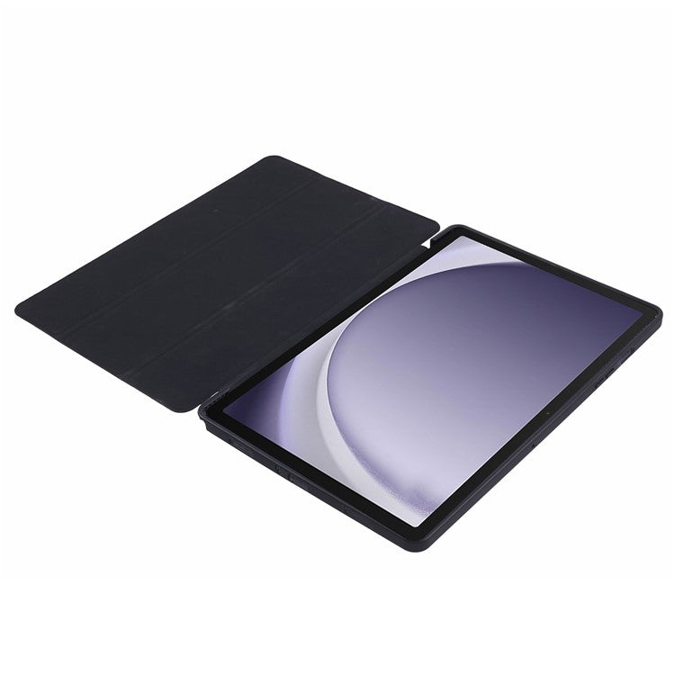 For Samsung Galaxy Tab A9 Tri-fold Stand Cover PU Leather Honeycomb Texture Tablet Case - Black