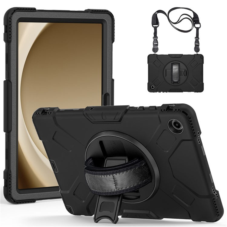 For Samsung Galaxy Tab A9+ Case Hand Strap Kickstand PC + Silicone Cover with Shoulder Strap