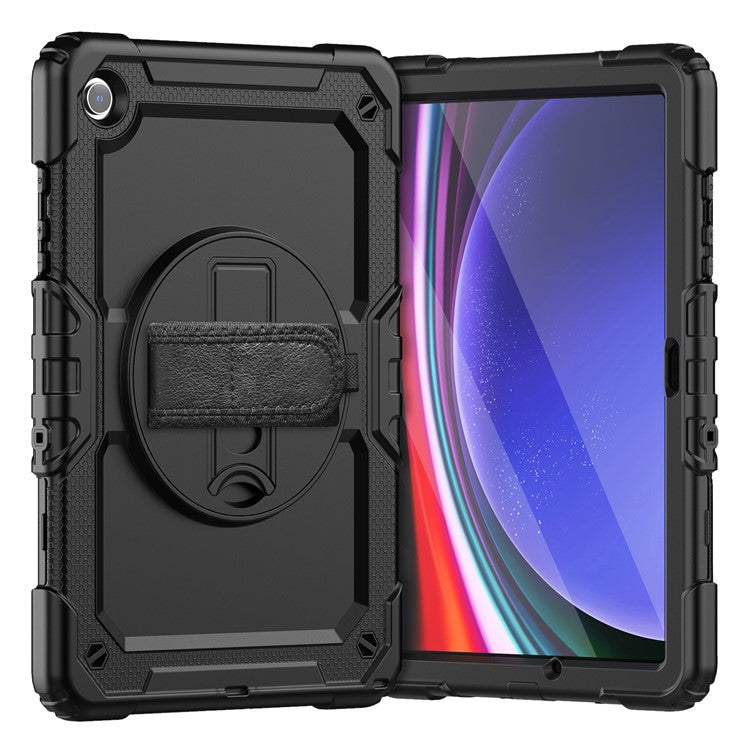 For Samsung Galaxy Tab A9+ SM-X210 SM-X216 SM-X215 Protective Cover PC+Silicone Kickstand Tablet Case with Screen Protector - Black+Black