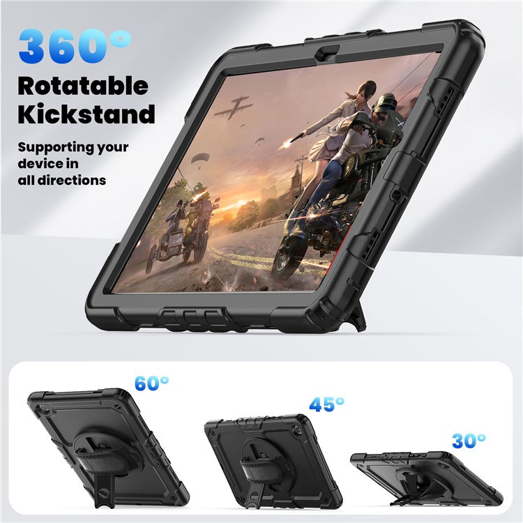 For Samsung Galaxy Tab A9+ SM-X210 SM-X216 SM-X215 Protective Cover PC+Silicone Kickstand Tablet Case with Screen Protector - Black+Black