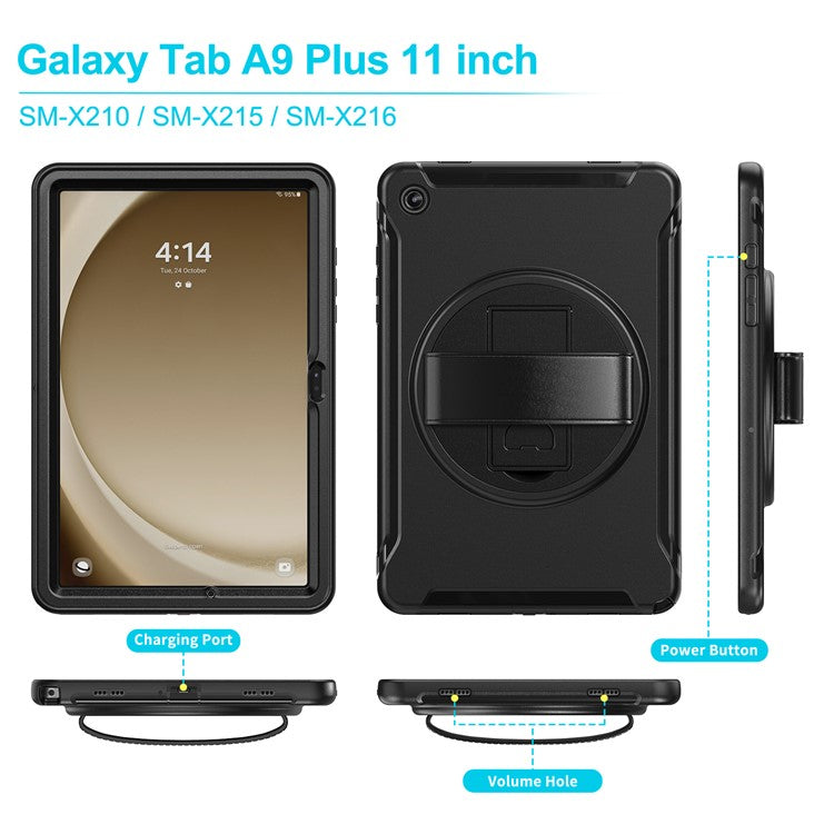 For Samsung Galaxy Tab A9+ Kickstand Back Cover PC+TPU Tablet Case - Black