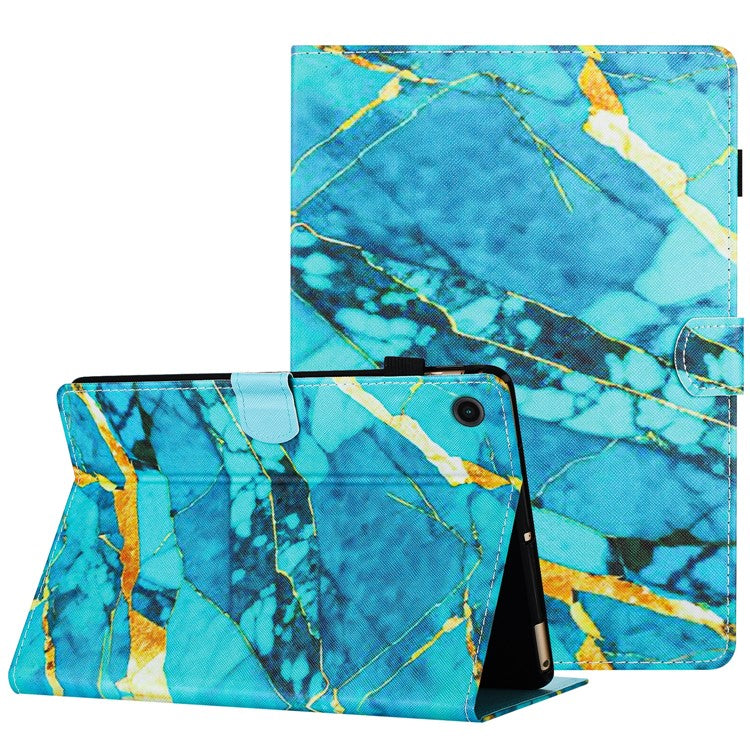 For Honor Pad 6 / Pad X6 / Huawei Enjoy Tablet 2 / MatePad T 10 / T 10S Case PU Leather Pattern Tablet Cover - Gold+Blue Marble