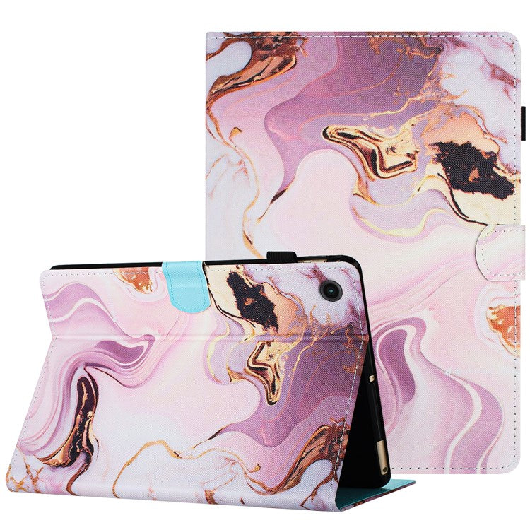 For Honor Pad 6 / Pad X6 / Huawei Enjoy Tablet 2 / MatePad T 10 / T 10S Case PU Leather Pattern Tablet Cover - Gold+Pink Marble