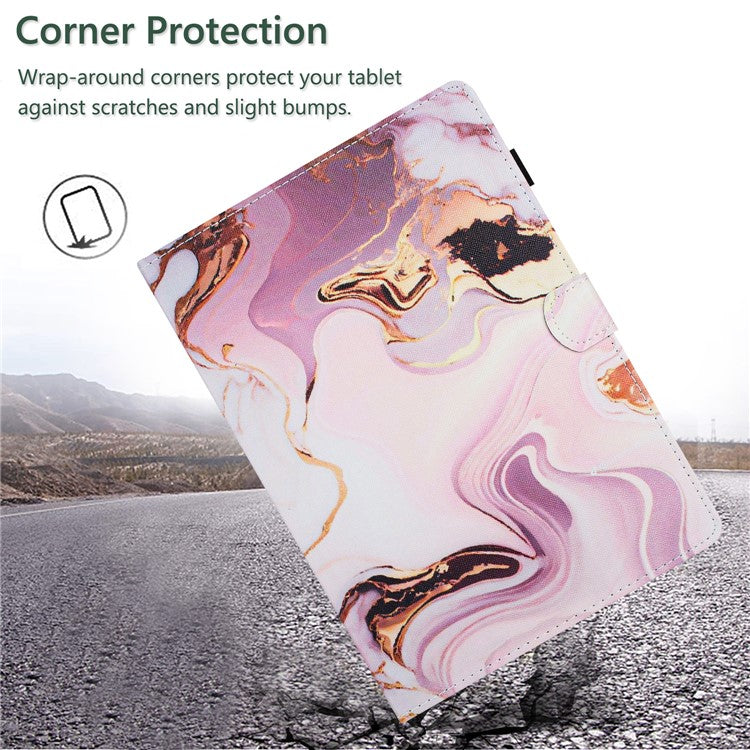 For Honor Pad 6 / Pad X6 / Huawei Enjoy Tablet 2 / MatePad T 10 / T 10S Case PU Leather Pattern Tablet Cover - Gold+Pink Marble