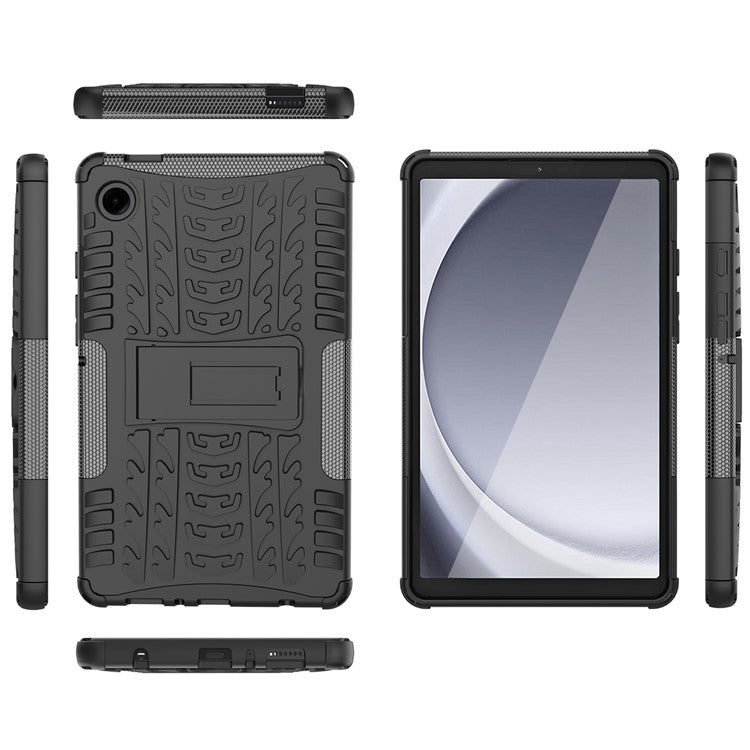 For Samsung Galaxy Tab A9 Kickstand Cover Tire Texture Anti-slip Tablet Case - Black