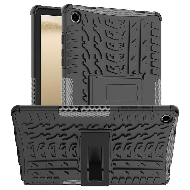 For Samsung Galaxy Tab A9+ Tire Texture Case Shockproof TPU+PC Tablet Cover with Kickstand - Black