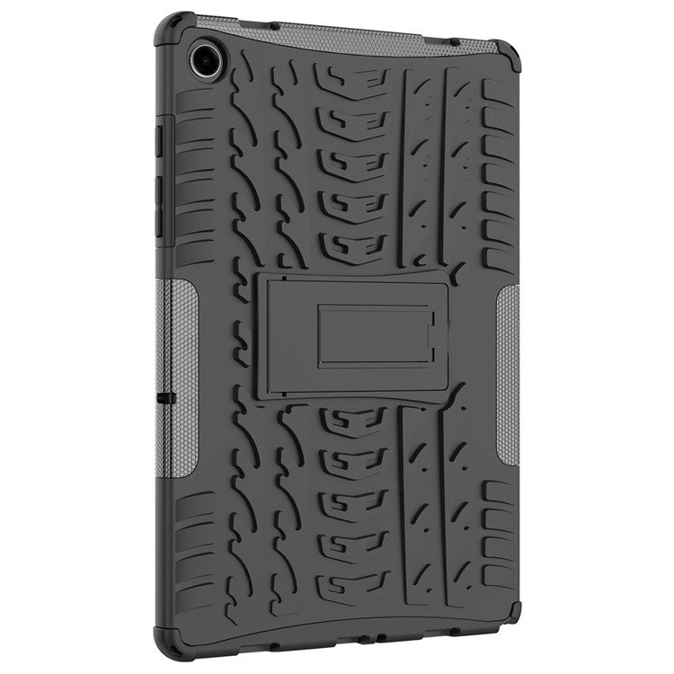 For Samsung Galaxy Tab A9+ Tire Texture Case Shockproof TPU+PC Tablet Cover with Kickstand - Black