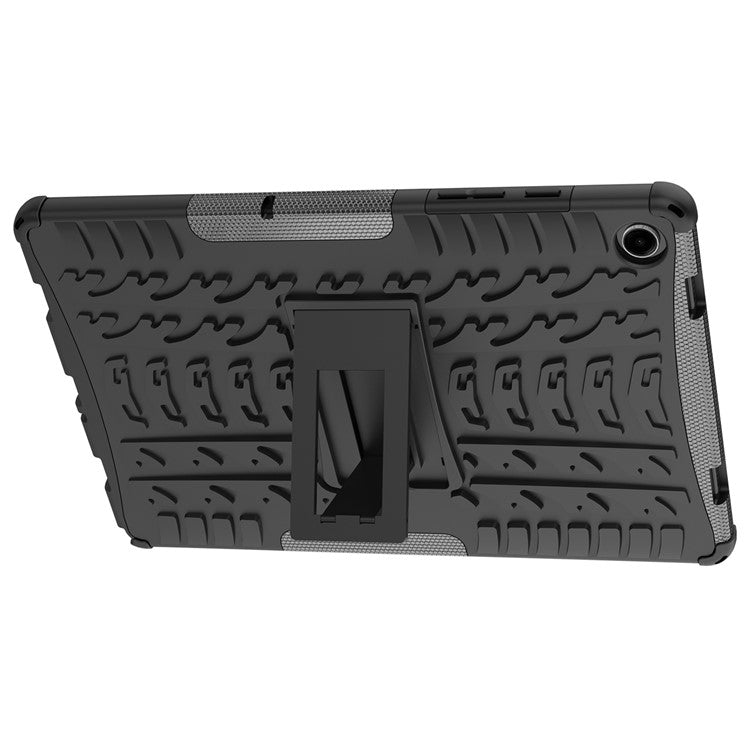 For Samsung Galaxy Tab A9+ Tire Texture Case Shockproof TPU+PC Tablet Cover with Kickstand - Black