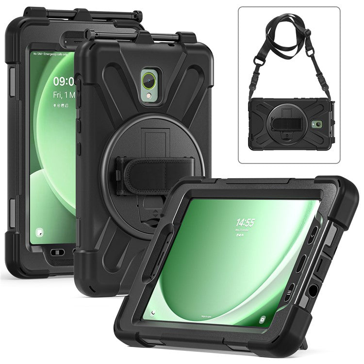 For Samsung Galaxy Tab Active 3 T570 / Tab Active5 X306B Case PC+Silicone Protective Cover with Shoulder Strap - Black