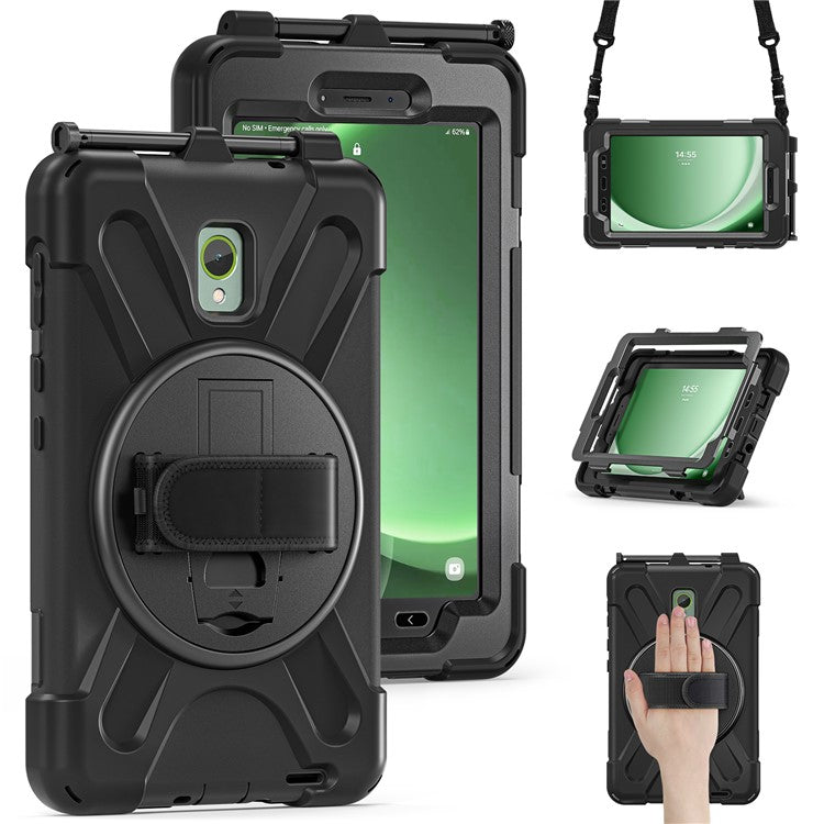 For Samsung Galaxy Tab Active 3 T570 / Tab Active5 X306B Case PC+Silicone Protective Cover with Shoulder Strap - Black