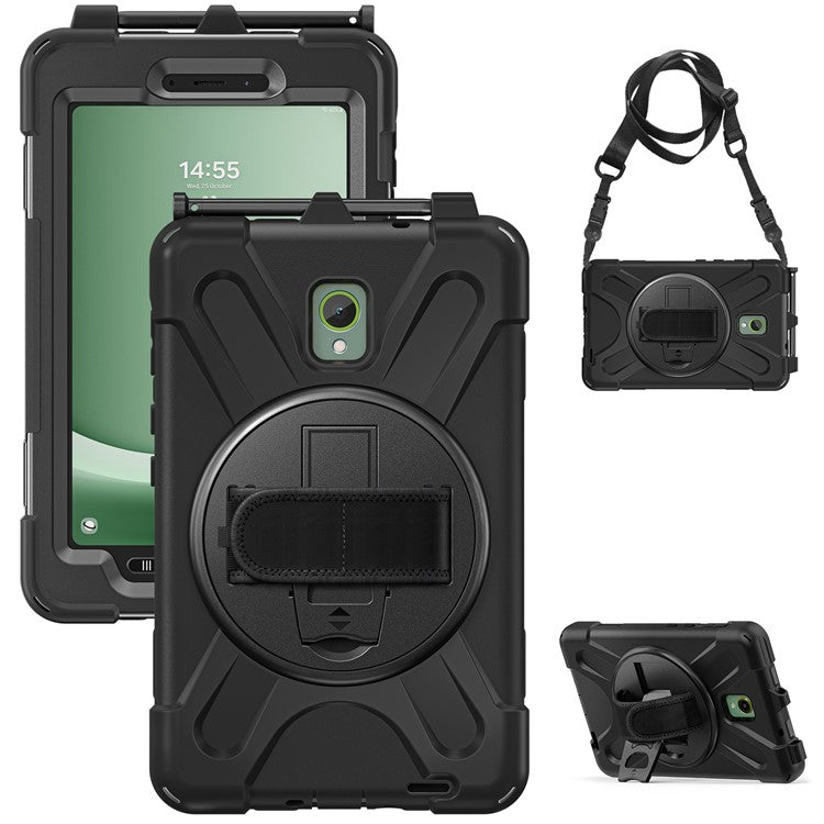 For Samsung Galaxy Tab Active 3 T570 / Tab Active5 X306B Case PC+Silicone Protective Cover with Shoulder Strap - Black