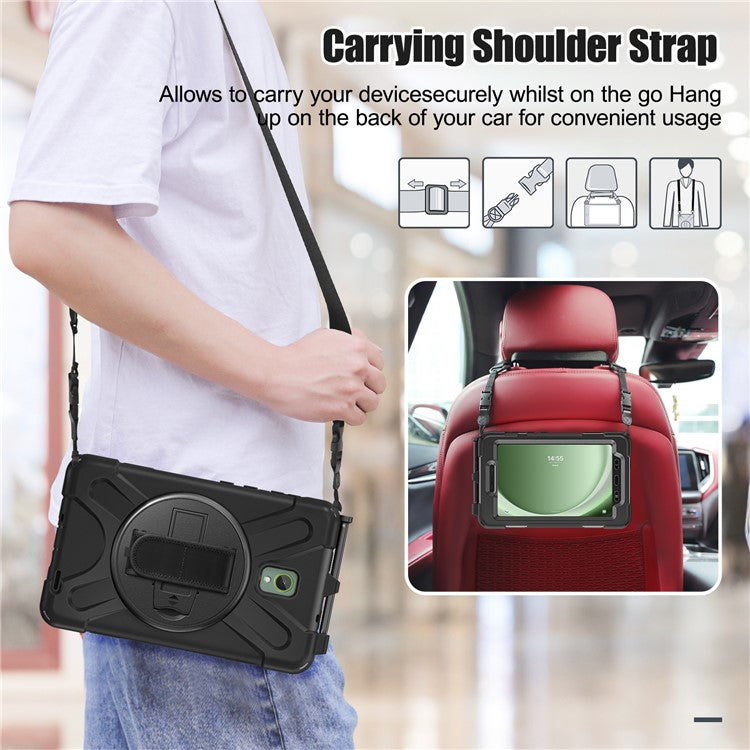 For Samsung Galaxy Tab Active 3 T570 / Tab Active5 X306B Case PC+Silicone Protective Cover with Shoulder Strap - Black