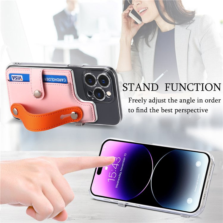 Phone Card Holder Wristband Kickstand PU Leather Phone Card Bag - Pink