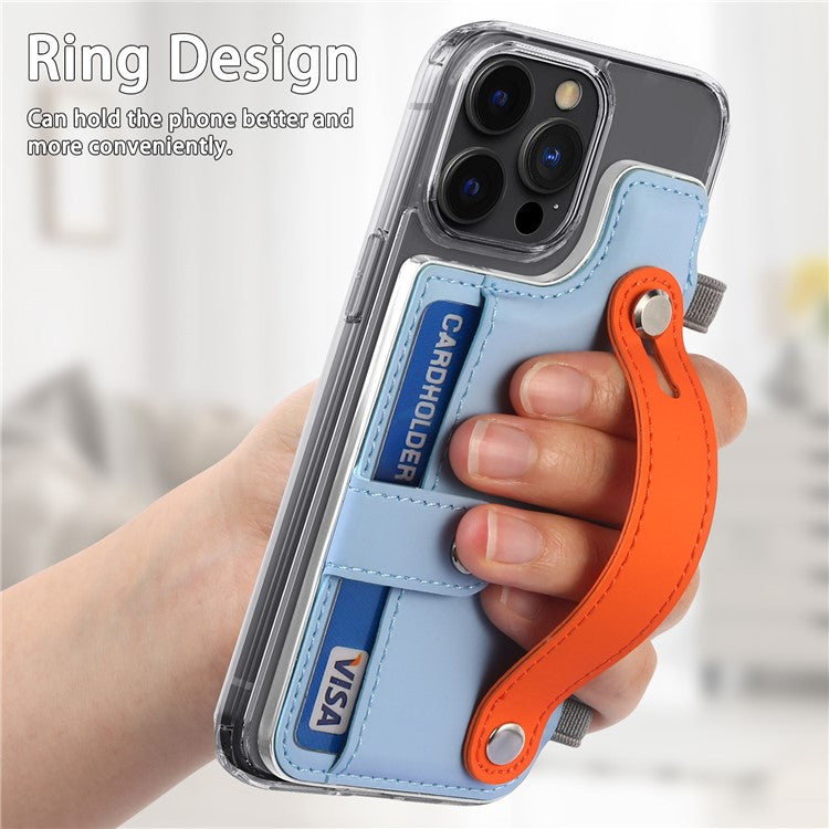 Phone Card Holder Wristband Kickstand PU Leather Phone Card Bag - Baby Blue