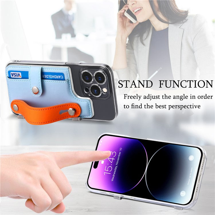 Phone Card Holder Wristband Kickstand PU Leather Phone Card Bag - Baby Blue