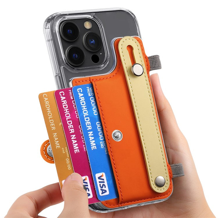 Phone Card Holder Wristband Kickstand PU Leather Phone Card Bag - Orange