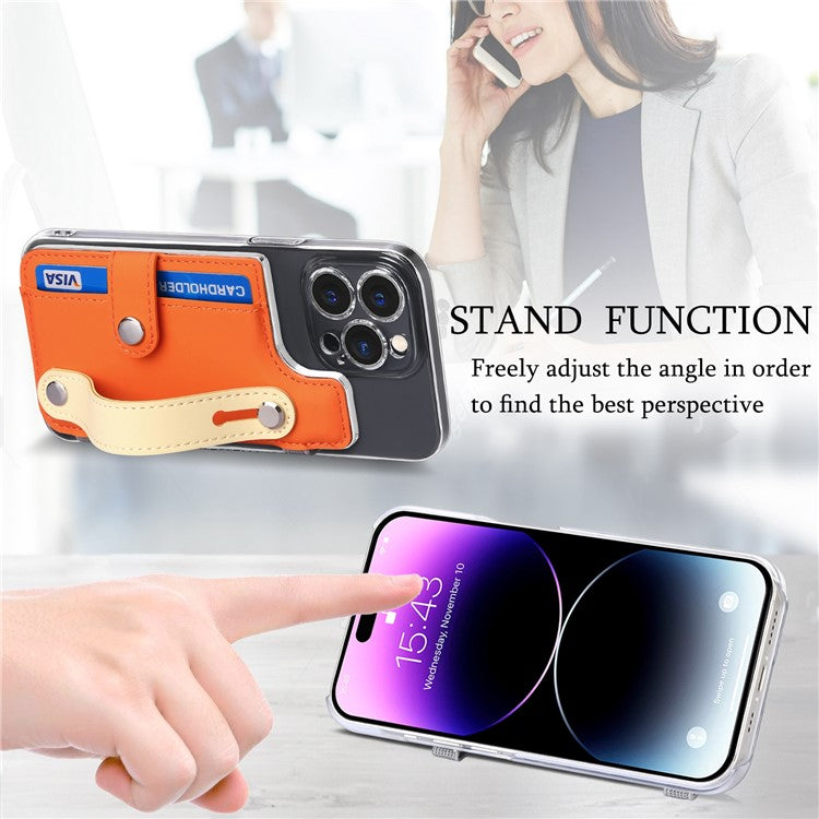 Phone Card Holder Wristband Kickstand PU Leather Phone Card Bag - Orange