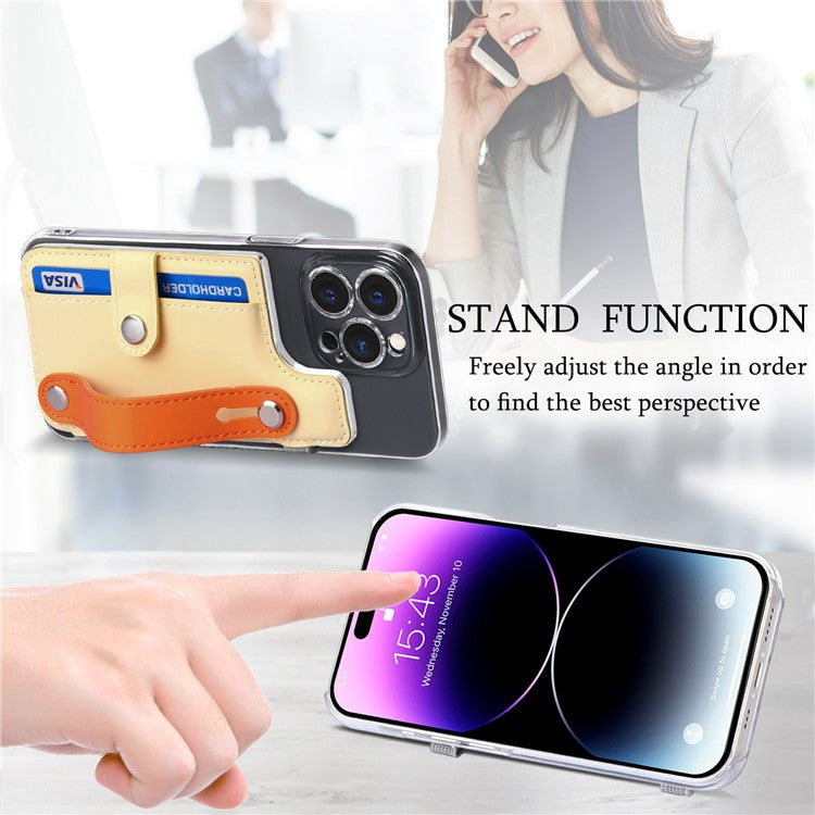 Phone Card Holder Wristband Kickstand PU Leather Phone Card Bag - Yellow