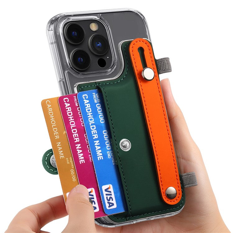 Phone Card Holder Wristband Kickstand PU Leather Phone Card Bag - Blackish Green