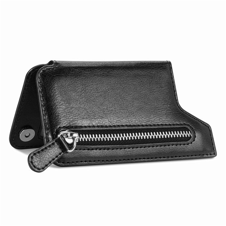 Phone Zipper Wallet Card Bag PU Leather Adhesive Kickstand Card Holder - Black