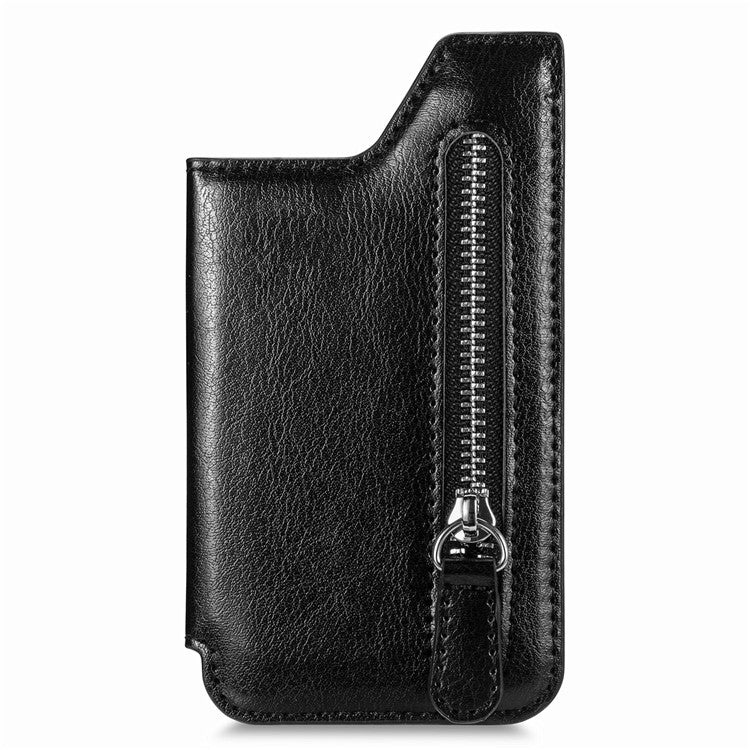 Phone Zipper Wallet Card Bag PU Leather Adhesive Kickstand Card Holder - Black