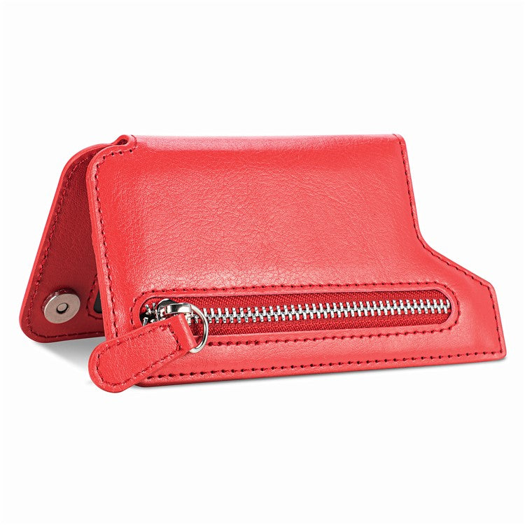 Phone Zipper Wallet Card Bag PU Leather Adhesive Kickstand Card Holder - Red