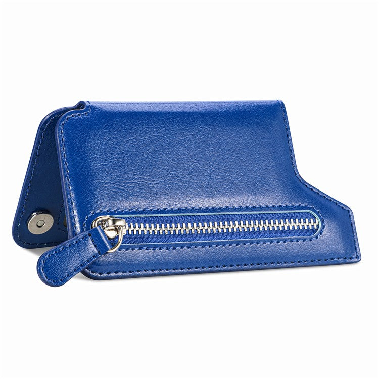 Phone Zipper Wallet Card Bag PU Leather Adhesive Kickstand Card Holder - Blue