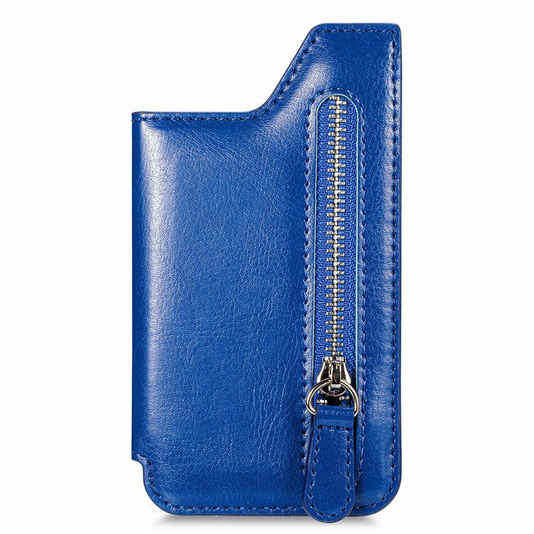 Phone Zipper Wallet Card Bag PU Leather Adhesive Kickstand Card Holder - Blue