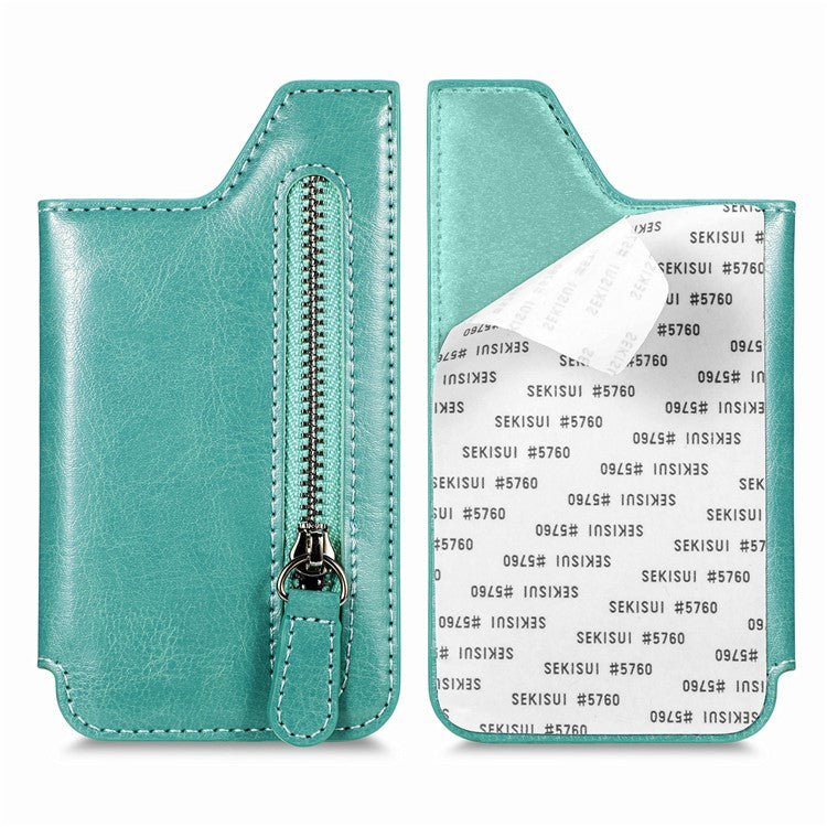 Phone Zipper Wallet Card Bag PU Leather Adhesive Kickstand Card Holder - Green