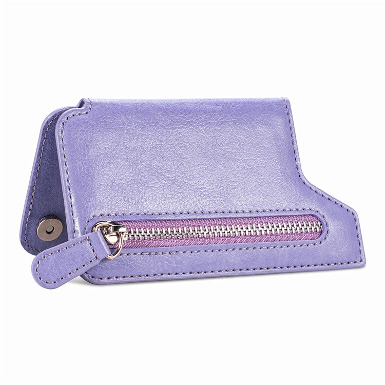 Phone Zipper Wallet Card Bag PU Leather Adhesive Kickstand Card Holder - Light Purple