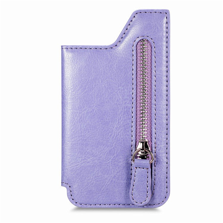 Phone Zipper Wallet Card Bag PU Leather Adhesive Kickstand Card Holder - Light Purple