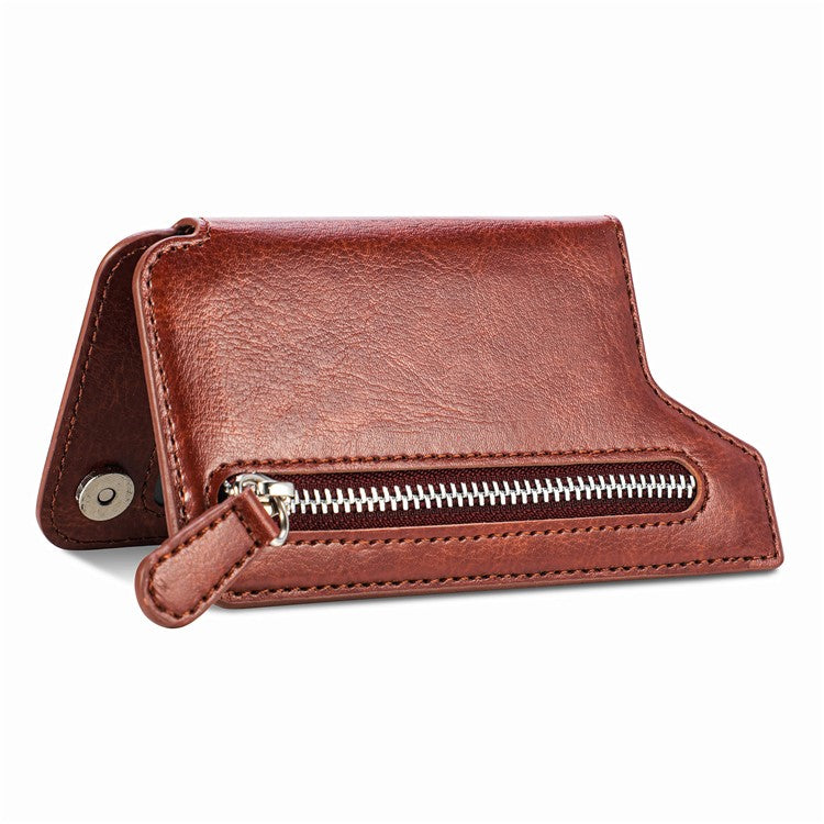 Phone Zipper Wallet Card Bag PU Leather Adhesive Kickstand Card Holder - Brown