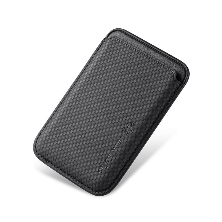 Magnetic Card Holder Carbon Fiber Texture PU Leather Phone Card Bag - Black