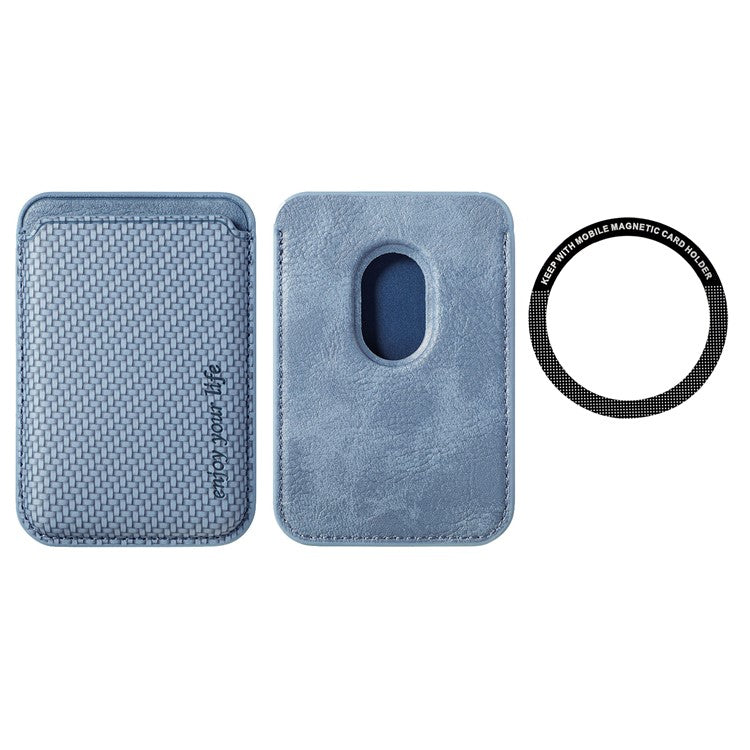 Magnetic Card Holder Carbon Fiber Texture PU Leather Phone Card Bag - Blue