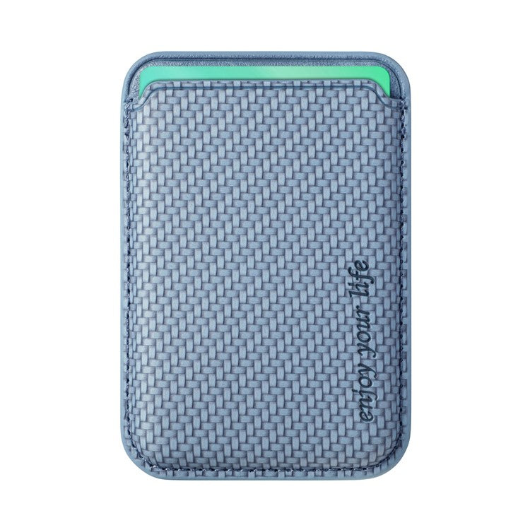 Magnetic Card Holder Carbon Fiber Texture PU Leather Phone Card Bag - Blue