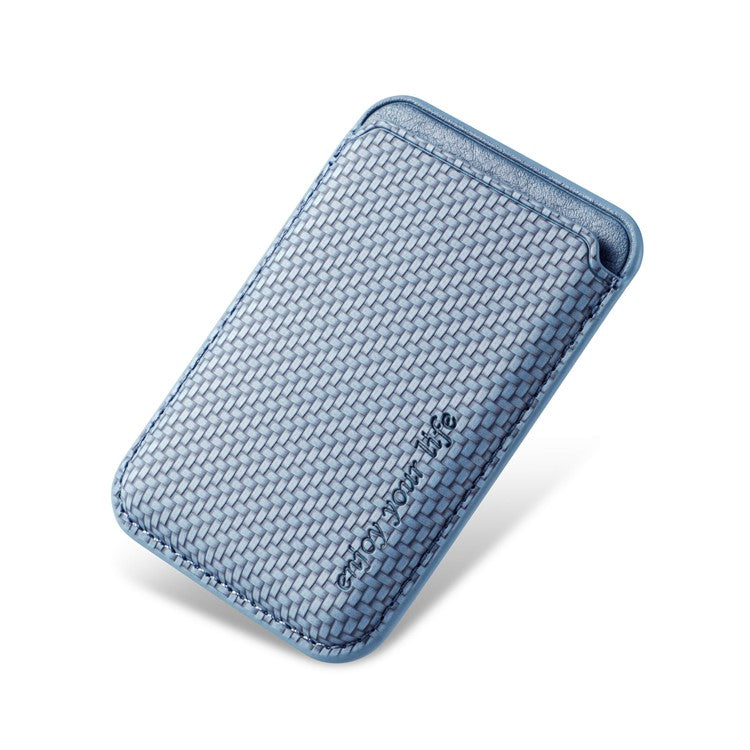 Magnetic Card Holder Carbon Fiber Texture PU Leather Phone Card Bag - Blue